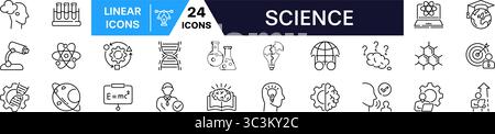 Set di icone scientifiche. Icona lineare Education. Illustrazione Vettoriale