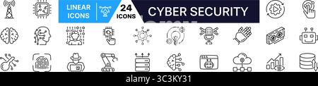 Set di icone di sicurezza informatica. Icona lineare della tecnologia. Illustrazione Vettoriale