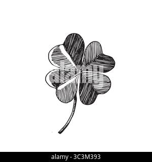 Clover lascia lo schizzo. Icone decorative a foglia di sceleton. Illustrazione vettoriale disegnata a mano. Stile art minimalista. Elementi del giorno di San Patrizio Illustrazione Vettoriale