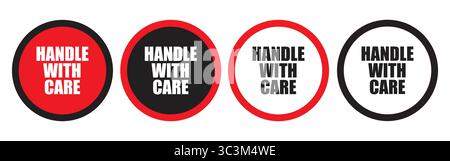 Maniglia con etichetta circolare con logo vettoriale Set in rosso nero e bianco per la sicurezza dell'imballaggio Illustrazione Vettoriale
