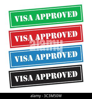 Formato rettangolare vettoriale del sigillo del timbro approvato dal visto. Set di timbri di gomma con testo approvato Visa, illustrazione vettoriale. Illustrazione Vettoriale