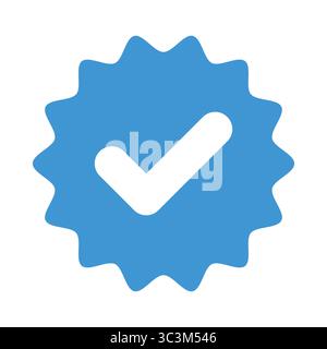 Vettore icona con logo verificato blu per il progetto di conferma e approvazione. Icona con il segno di spunta blu. Segno di spunta blu segno di spunta simbolo dell'icona di verifica. Illustrazione Vettoriale