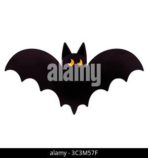 Un simpatico pipistrello con le ali spalmate è disegnato in stile acquerello. Gli occhi accesi e il tema di Halloween lo rendono perfetto per i disegni dei bambini e per la vita Foto Stock