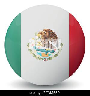 Pallina leggera in vetro con bandiera del Messico. Sfera rotonda, icona modello. Simbolo nazionale delle isole messicane. Sfera realistica lucida, vettore astratto 3D. Illustrazione Vettoriale