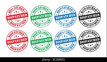 Set vettoriale timbro inviato. Ritiro vettoriale timbro con badge spedito per la consegna e la spedizione Illustrazione Vettoriale