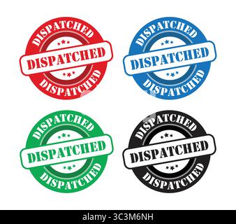 Sigillo in gomma spedito su sfondo bianco. Set vettoriale colorato timbro circolare spedito Illustrazione Vettoriale