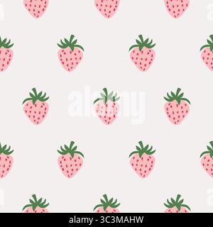 Motivo senza cuciture con fragole rosa pesca su sfondo crema. Grafica vettoriale. Illustrazione Vettoriale