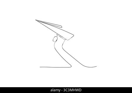 Disegno in linea continua dell'icona di un aereo di carta Illustrazione Vettoriale