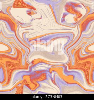 I motivi vorticosi di arancione, viola e beige creano uno sfondo marmorizzato astratto con un tocco vintage Foto Stock