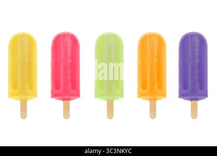 PAPAVERI DI FRUTTA CON MOLTI SAPORI E COLORI: FRUTTO DELLA PASSIONE, FRAGOLA, LIMONE, ARANCIA E UVA Foto Stock