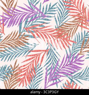 Motivo tropicale senza cuciture con foglie di palma. Schema di piante tropicali. Piante esotiche. Foto Stock