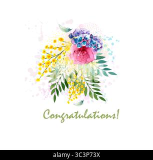 Biglietto d'auguri. Fiori di acquerello. disegnato a mano. Non ai, illustrazione vettoriale Illustrazione Vettoriale