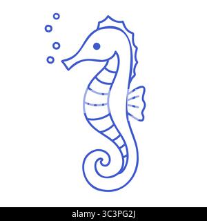 Cavalluccio marino in stile arte marina Blue line. Contorno traccia modificabile vettoriale. Illustrazione icona minimalista. Illustrazione Vettoriale