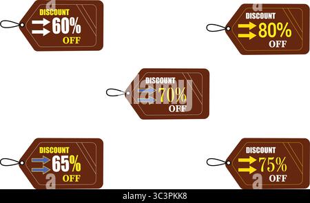 Set vettoriale di etichette con sconti di qualità superiore con sconto dal 60% al 80% e etichette con offerte speciali per il marketing Illustrazione Vettoriale