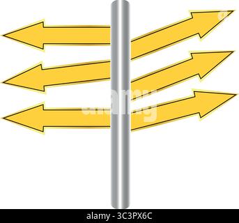 Segnaletica direzionale con più cartelli gialli vuoti che indicano opzioni e scelte diverse Illustrazione Vettoriale