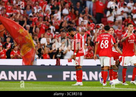 Vangelis Pavlidis ha visto festeggiare dopo gol durante la partita della Eusebio Cup tra SL Benfica e Fenerbahce SK (Maciej Rogowski) Foto Stock