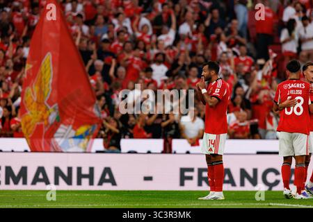 Vangelis Pavlidis ha visto festeggiare dopo gol durante la partita della Eusebio Cup tra SL Benfica e Fenerbahce SK (Maciej Rogowski) Foto Stock