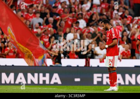 Vangelis Pavlidis ha visto festeggiare dopo gol durante la partita della Eusebio Cup tra SL Benfica e Fenerbahce SK (Maciej Rogowski) Foto Stock