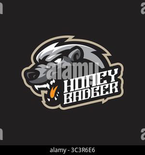 Logo della mascotte Honey Badger con stile concept per la stampa di badge, stemmi e t shirt. Illustrazione della testa del tasso di miele. Illustrazione Vettoriale