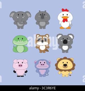 Disegno della mascotte degli animali. Carini animali stock vettoriale. Illustrazione Vettoriale
