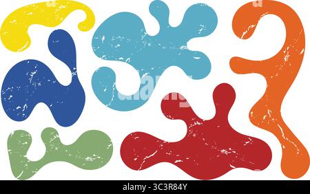 Un assortimento di forme organiche disposte in varie dimensioni e colori crea un impatto visivo vivace. Questi lobi presentano un design irregolare che aggiunge Illustrazione Vettoriale