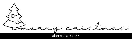Icona di una riga con didascalia nella struttura di Natale. Stile di disegno a linea continua. Piè di pagina, intestazione. illustrazione isolata su sfondo bianco. Foto Stock
