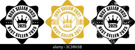 Timbro BEST seller 2025 – serie di icone con logo oro e nero di etichette BEST seller per il marketing dei prodotti premium Illustrazione Vettoriale