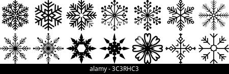 Collezione di esclusivi disegni Black Snowflake: Elegante set vettoriale per l'arredamento invernale e natalizio Illustrazione Vettoriale