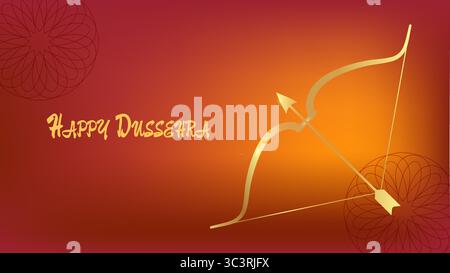 Indian Happy Holiday of Dushehra Dussehra poster con arco e frecce. Modello di cartolina per il web design dei social media. Illustrazione vettoriale. Illustrazione Vettoriale