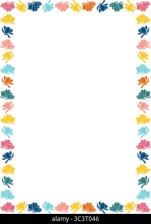 Cornice di fiori di Magnolia. Cornice rettangolare con fiori lineari. Graziosa scatola vuota a margherita. Illustrazione vettoriale disegnata a mano isolata su sfondo bianco Illustrazione Vettoriale