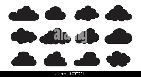 Set di diverse forme di nuvole, perfetto per illustrazioni di libri per bambini, disegni a tema meteorologico, cartoni animati e progetti creativi divertenti. Illustrazione Vettoriale