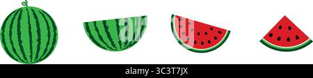 Pieno, metà, pezzi di anguria a fette, ideale per l'estate, disegni di frutta tropicale, temi di cibo sano, motivi rinfrescanti, progetto creativo stagionale. Illustrazione Vettoriale