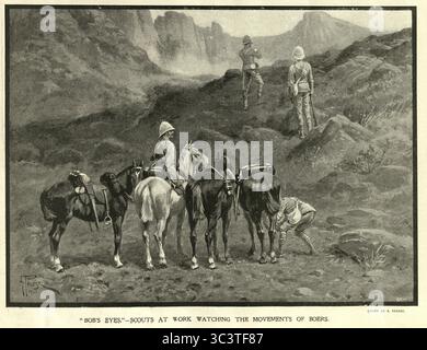 Storia militare, seconda guerra boera, esploratori britannici, occhi di Bob, guardare i movimenti boeri, 1900, illustrazione Vintage Foto Stock