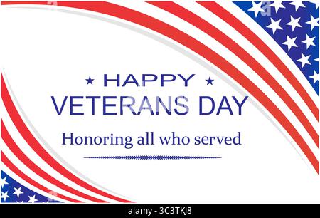 Biglietto celebrativo per il Veterans Day DEGLI STATI UNITI con un'illustrazione vettoriale della bandiera degli Stati Uniti Illustrazione Vettoriale