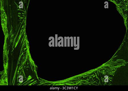 Futuristico motivo a punti. Esplosione di onde contorte su sfondo scuro. L'onda sonora delle particelle dinamiche scorre al buio. Big data. rendering 3d. Illustrazione Vettoriale