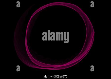 Futuristico motivo a punti. Esplosione di onde contorte su sfondo scuro. L'onda sonora delle particelle dinamiche scorre al buio. Big data. rendering 3d. Illustrazione Vettoriale