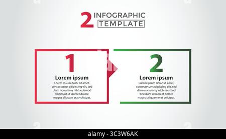 2, modello di progettazione del processo infografico. Concetto della sequenza temporale con 2 fasi del processo. Può essere utilizzato per layout del flusso di lavoro, presentazione, diagramma, banner, vettore Illustrazione Vettoriale