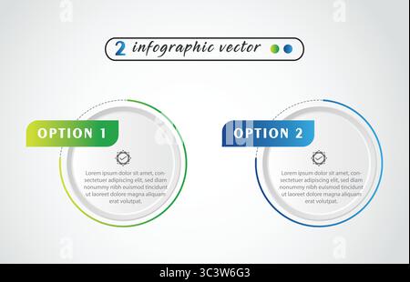 Modello di progettazione infografica. Il concetto della sequenza temporale con 2 fasi può essere utilizzato per flusso di lavoro, presentazione, diagramma, banner, cerchio illustrazione vettore 2 Illustrazione Vettoriale