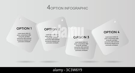 Opzione in quattro fasi modello infografico bianco modificabile per marketing, strategia, presentazioni, rapporti, flusso di lavoro e visualizzazione dei dati in un quadrato bianco Illustrazione Vettoriale