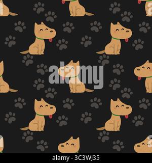 motivo senza cuciture con cani e zampe su uno sfondo di colore semplice Foto Stock