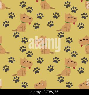 motivo senza cuciture con cani e zampe su uno sfondo di colore semplice Foto Stock