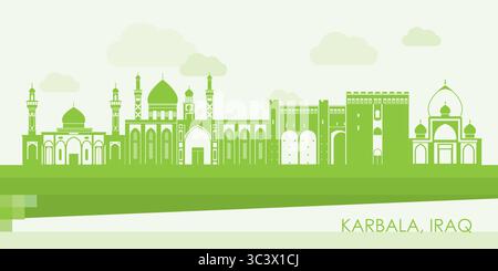 Panorama Green Skyline della città di Karbala, Iraq - illustrazione vettoriale Illustrazione Vettoriale