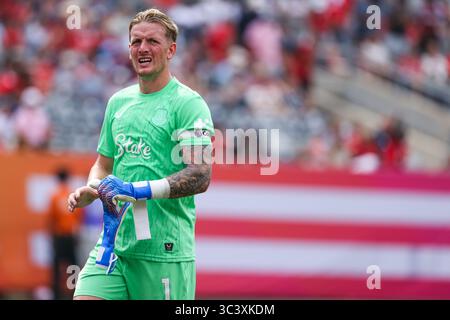 26 luglio 2025; East Rutherford, New Jersey, Stati Uniti; il portiere dell'Everton FC Jordan Pickford (1) reagisce durante un'amichevole internazionale tra l'Everton FC e l'AFC Bournemouth al MetLife Stadium. (Ariel Fox/ immagine dello sport) Foto Stock