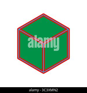 Cubo tridimensionale. Vettore forma geometrica. Elemento casella verde. Forma poligono astratta. Illustrazione Vettoriale