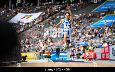 Berlino, Germania. 27 luglio 2025. Steven Freund (GER) im Dreisprung; ISTAF Berlin am 27.07.2025 im Olympiastadion a Berlino (Deutschland). Credito: dpa/Alamy Live News Foto Stock