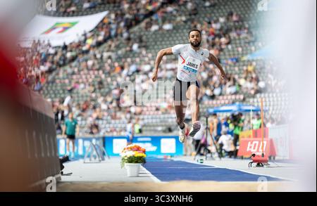 Berlino, Germania. 27 luglio 2025. Shemaiah James (AUS) im Dreisprung; ISTAF Berlin am 27.07.2025 im Olympiastadion a Berlino (Deutschland). Credito: dpa/Alamy Live News Foto Stock