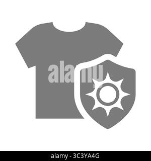 Riscaldare una protezione uv con gli indumenti. Resistente al sole e protetto, t-shirt con scudo e sole. Illustrazione Vettoriale