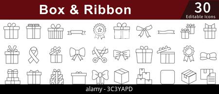 Set di icone di linea modificabili per confezione regalo, regalo, confezione e avvolgimento Illustrazione Vettoriale