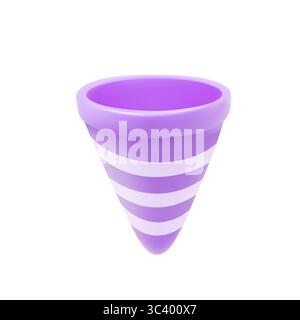 Illustrazione 3D di un cono viola con strisce bianche, che rappresenta una base per popper, cappello da festa o elemento di design creativo. Illustrazione Vettoriale