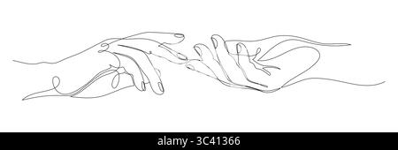 Riga modificabile due mani che raggiungono l'illustrazione vettoriale di una linea. Illustrazione Vettoriale